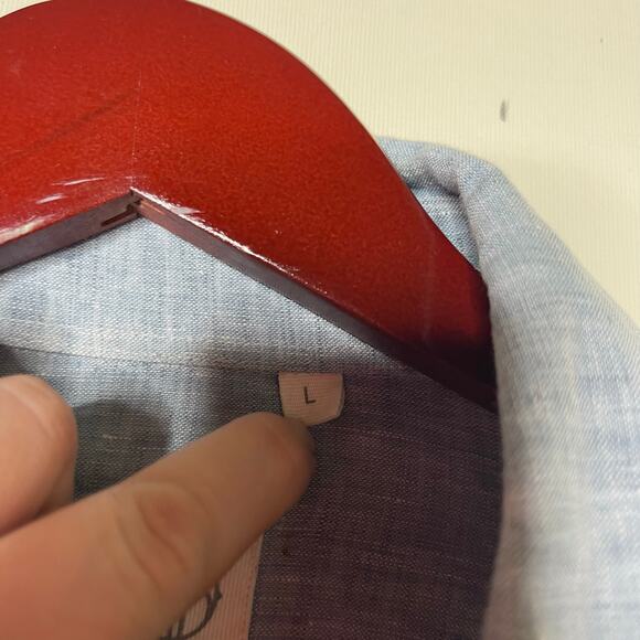 Moss Bros Blue Linen Button Down Shirt sz L - Picture 3 of 7